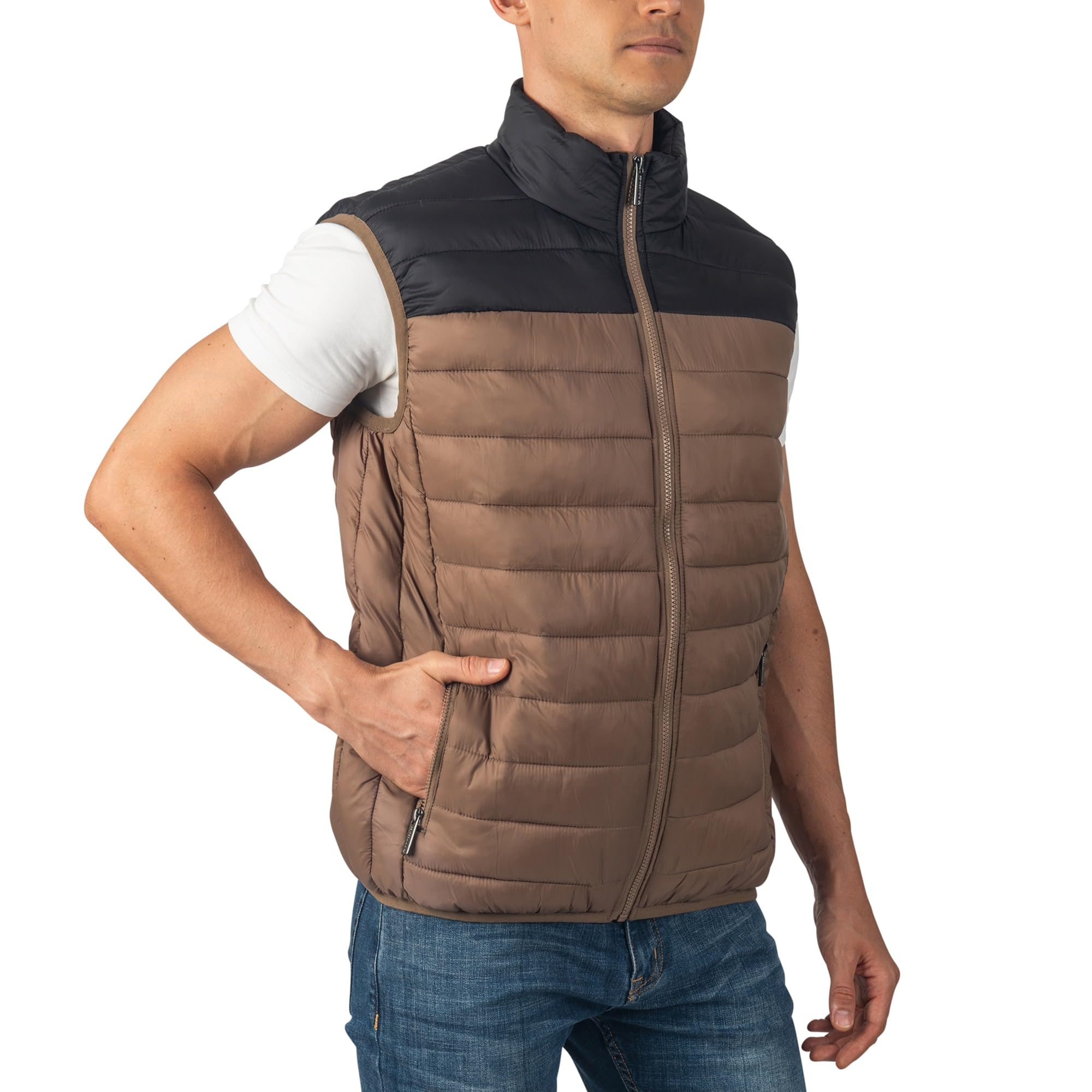 Alpine Swiss Clark Mens Lightweight Down Alternative Vest Jacket Taupe Black Large