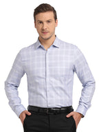 Turtle Men 100% Cotton Slim Fit Light Blue Checkered Formal Shirt