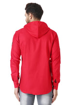 Besix MenS Red Tailored Fit Cotton Blend Shirt For Man With Hoodie - Casual Long Sleeve Shirt With Pockets - Patch Detail For S