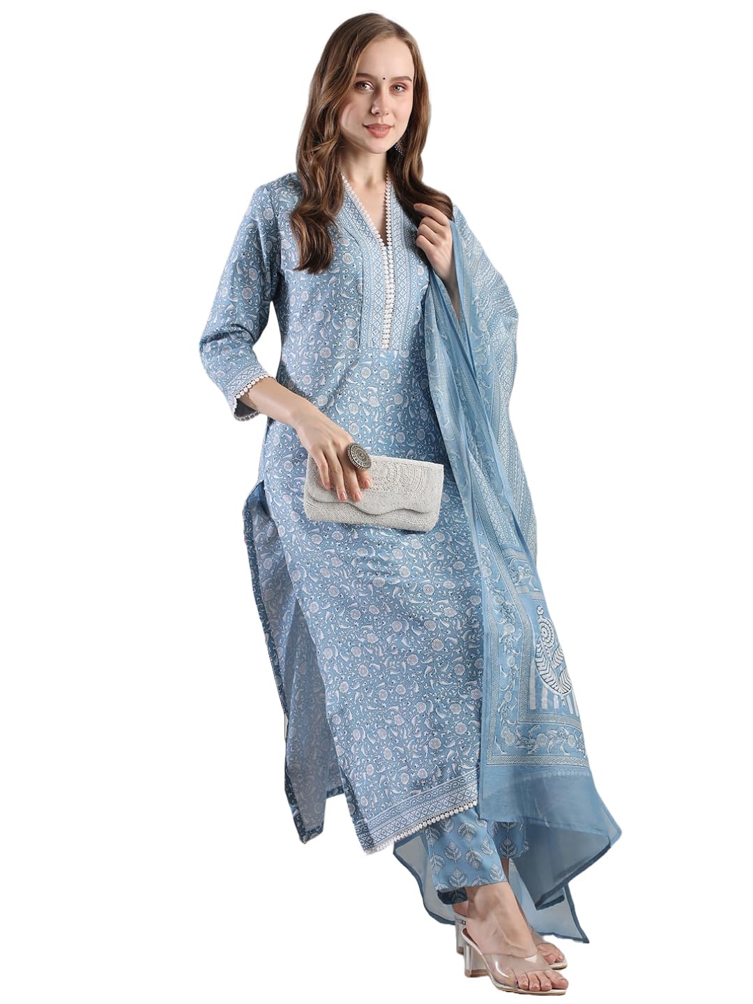ANNI DESIGNER Womens Rayon Blend Straight Printed Kurta with Pant & Dupatta (SONEVA BLUE-VKS02_3XL_Blue_XXX-Large)