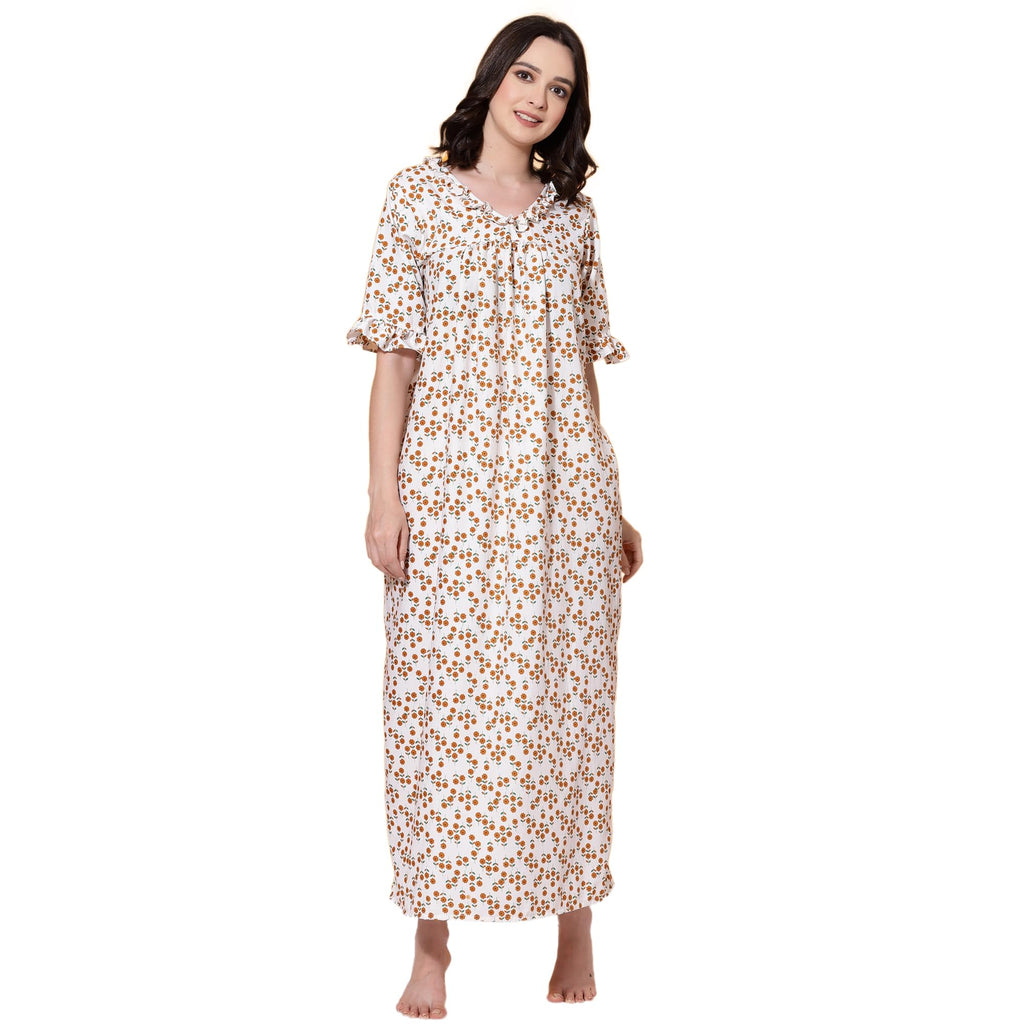 OOMPH! Cotton Blend Nighty for Womens | Night Gown | Nighty | Nightdress | Maxi Dress | Sleepwear | Gown for Women | Nighties |