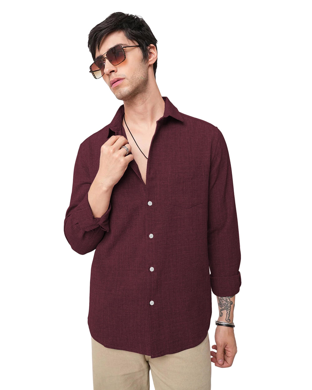 I Enterprise Mens Spread Collar Long Sleeve Multicolor Solid Regular Shirt Slim Fit Office Wear ShirtS For Men | Textured Long