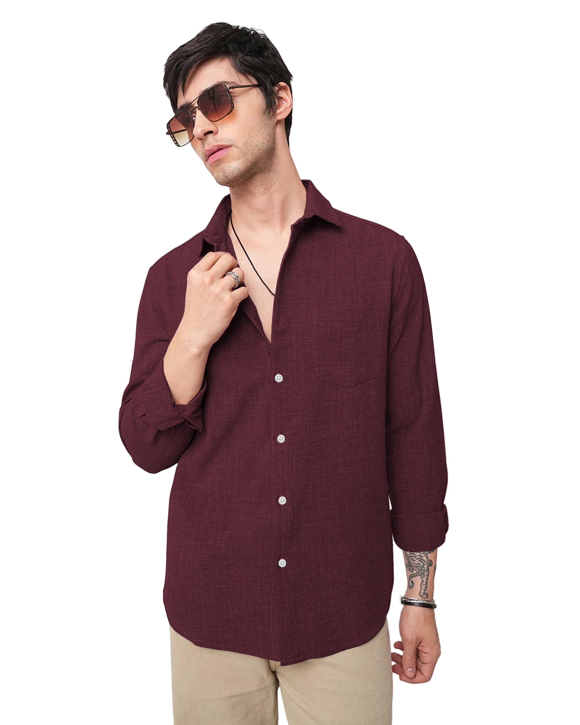 I Enterprise Mens Spread Collar Long Sleeve Multicolor Solid Regular Shirt Slim Fit Office Wear ShirtS For Men | Textured Long