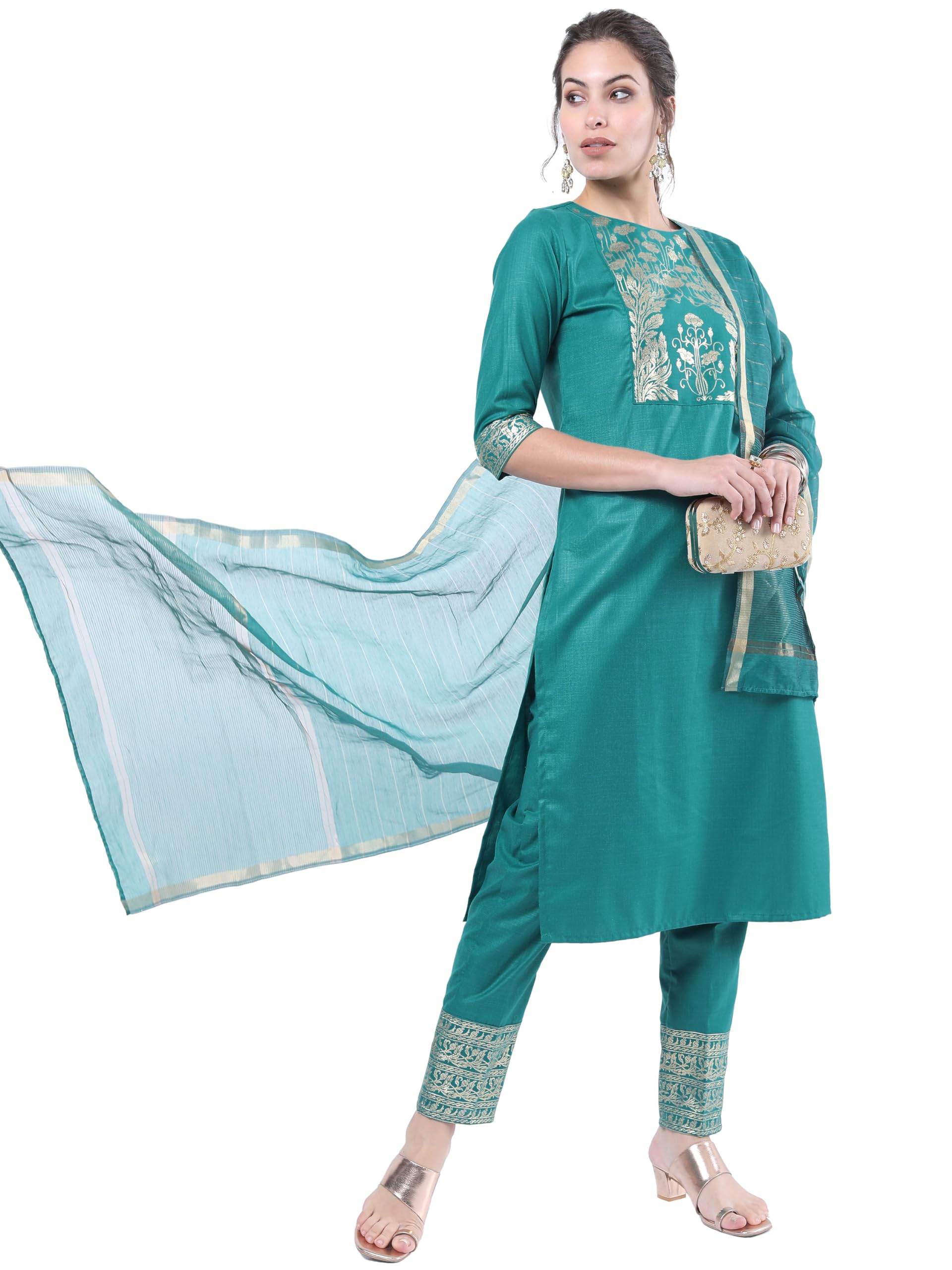 Ketch WomenS Polyester Floral Kurta Set (Khk3000234_Green, Xl