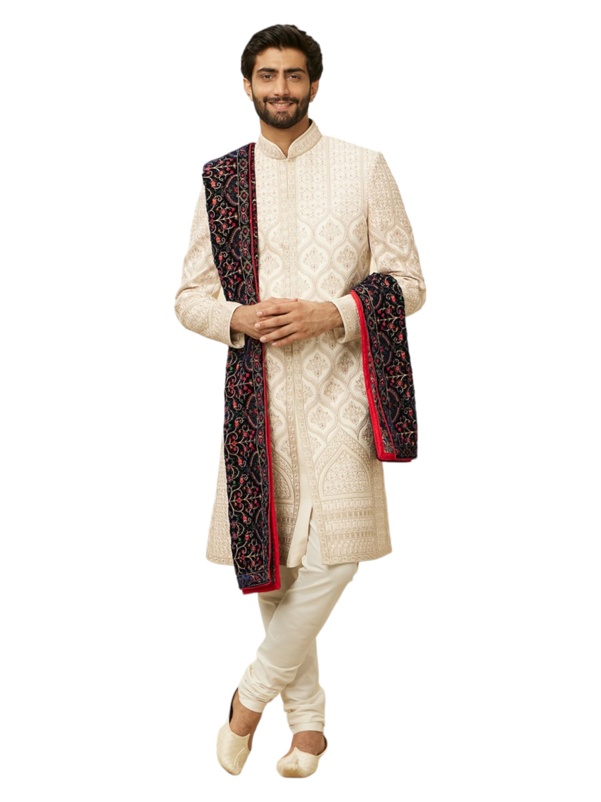 Manyavar Dark Blue Bel Buti Patterned Dupatta