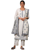 Libas Womens Woven Design Cotton Straight Kurta With Trousers And Dupatta