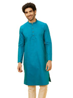 Manyavar Elegant SelfDesign Striped Kurta for Men - (Turqouise Blue, Large)