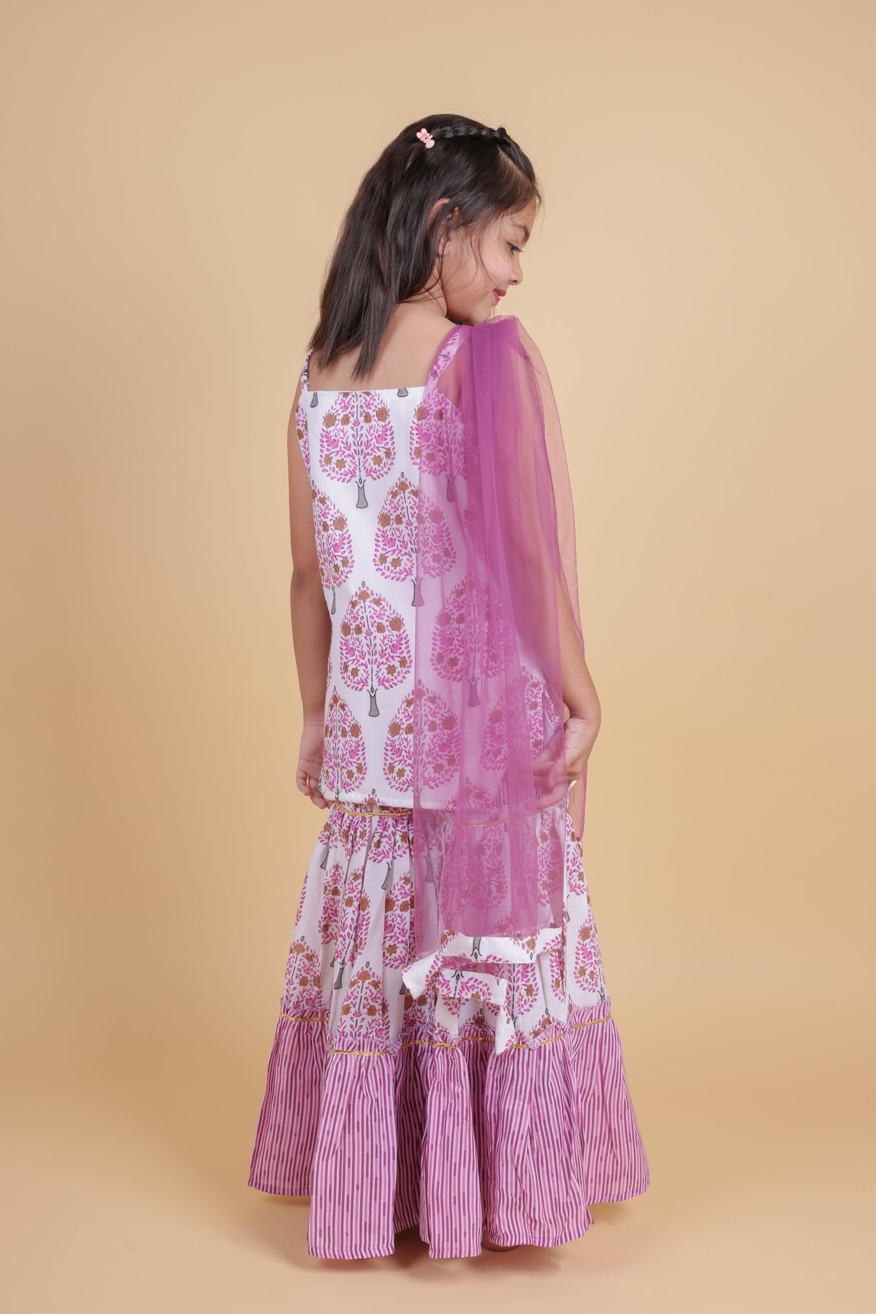 Tagas Rayon Sleeveless Top And Sarara Printed Set With Dupatta | Traditional Ethnic Wear For Girls Dress ((Ke)-1200-Purple-11_Pu
