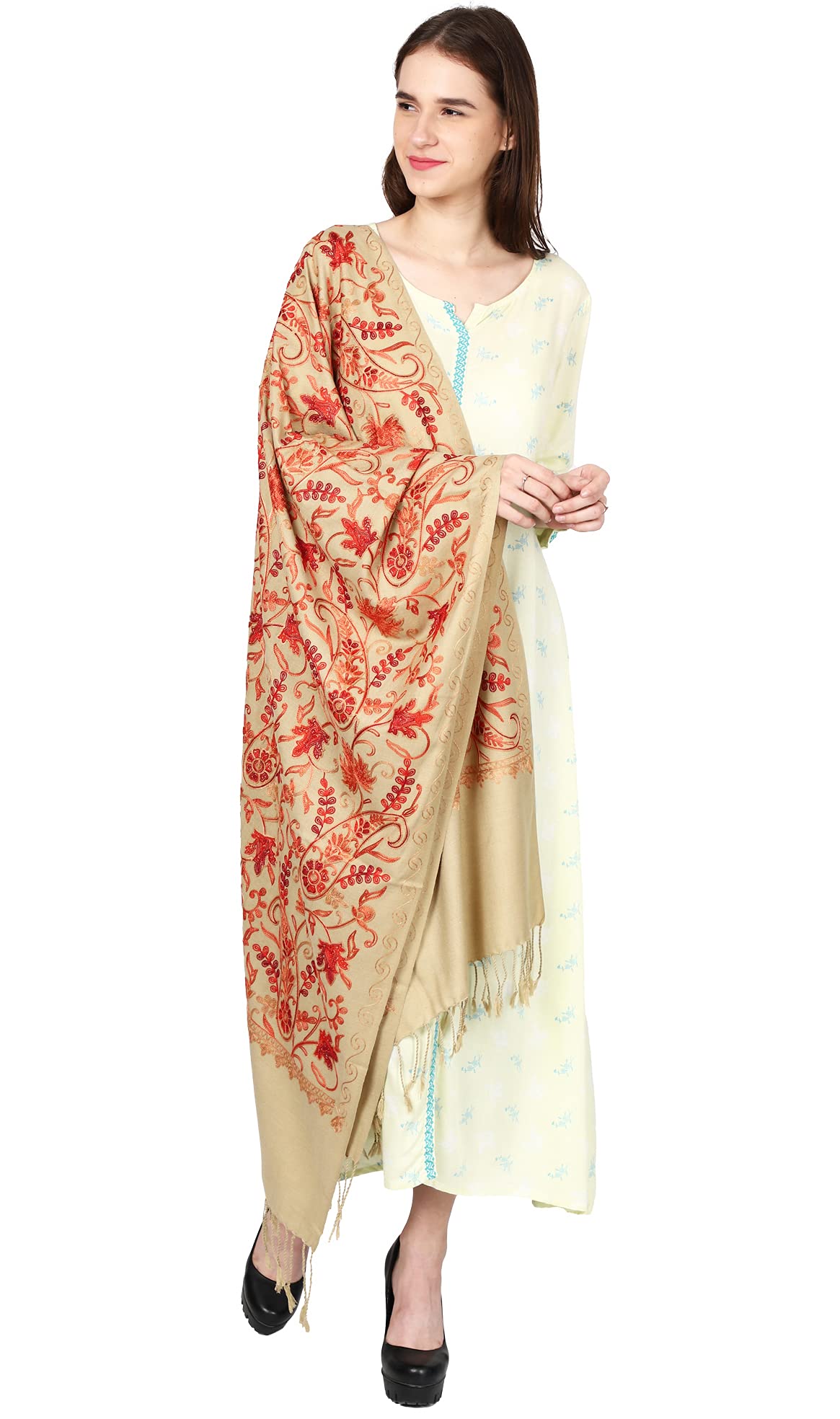 Weavers Villa WomenS Kashmiri Aari Embroided Floral Cashmilon Stoles, Shawls, Wraps, 70Cm X 200Cm