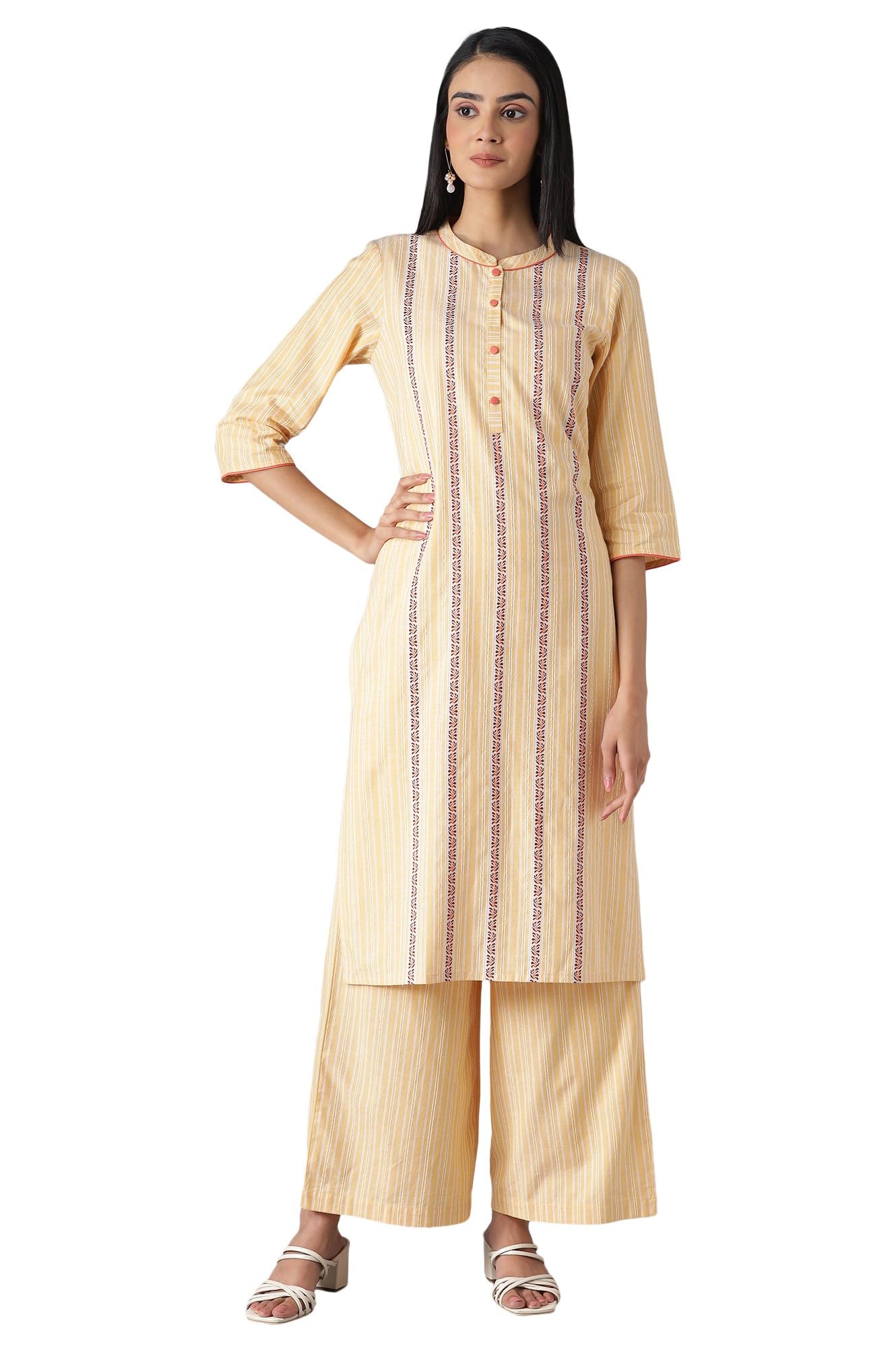 Aurelia Orange Ethnic Festive Kurta And Palazzo Set (Size: M)-22Feas12934-703010