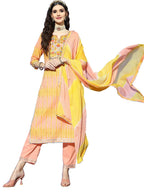 Ishin Women'S Cotton Blend Straight Embroidered Gotta Patti Abstract Print Pink Kurta Suit Set With Trouser Inwsd0395-Pn_M_Pink