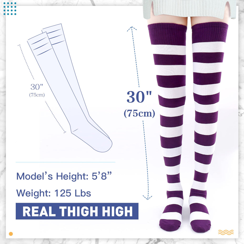 Kayhoma Extra Long Cotton Stripe Thigh High Socks Over the Knee High Socks