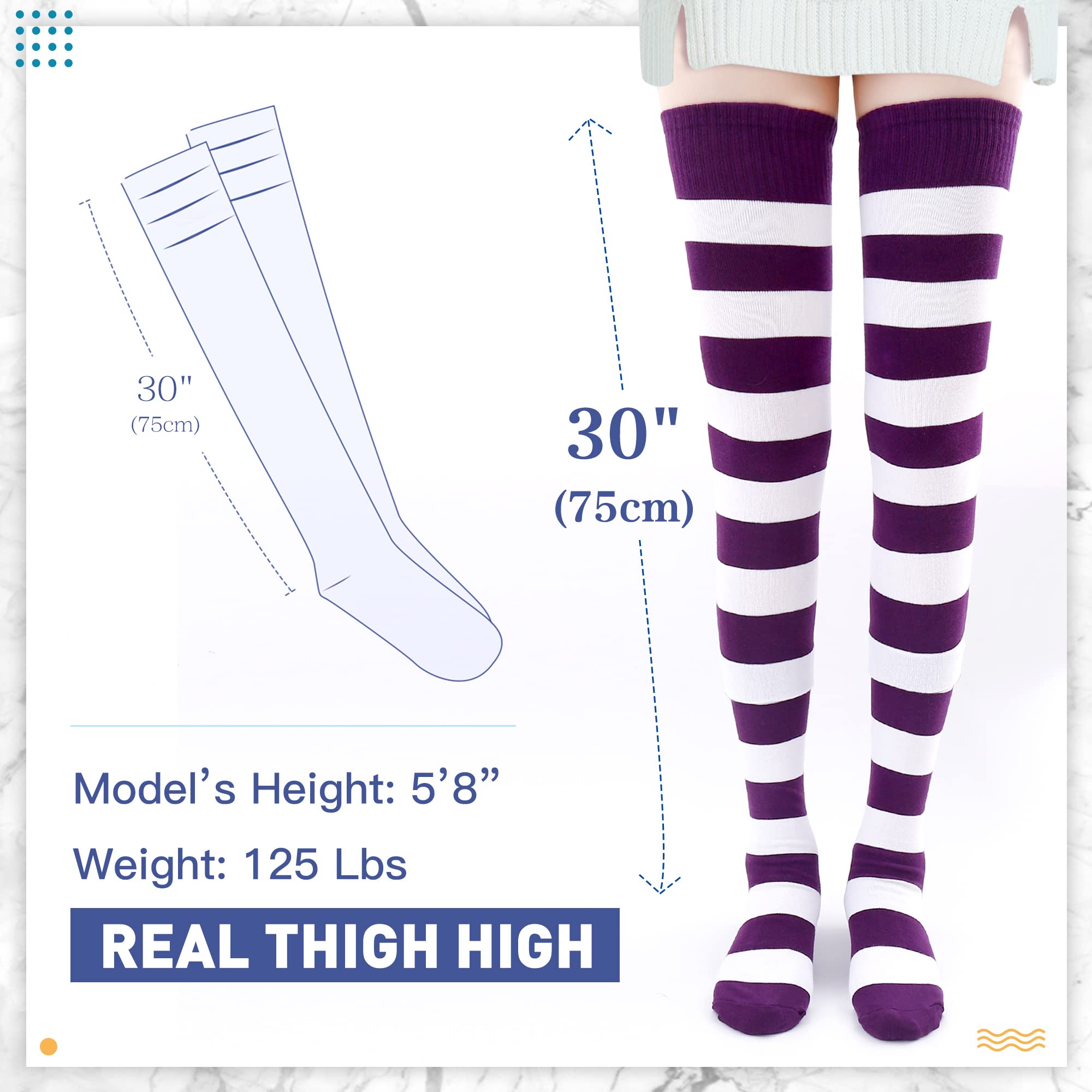 Kayhoma Extra Long Cotton Stripe Thigh High Socks Over the Knee High Socks