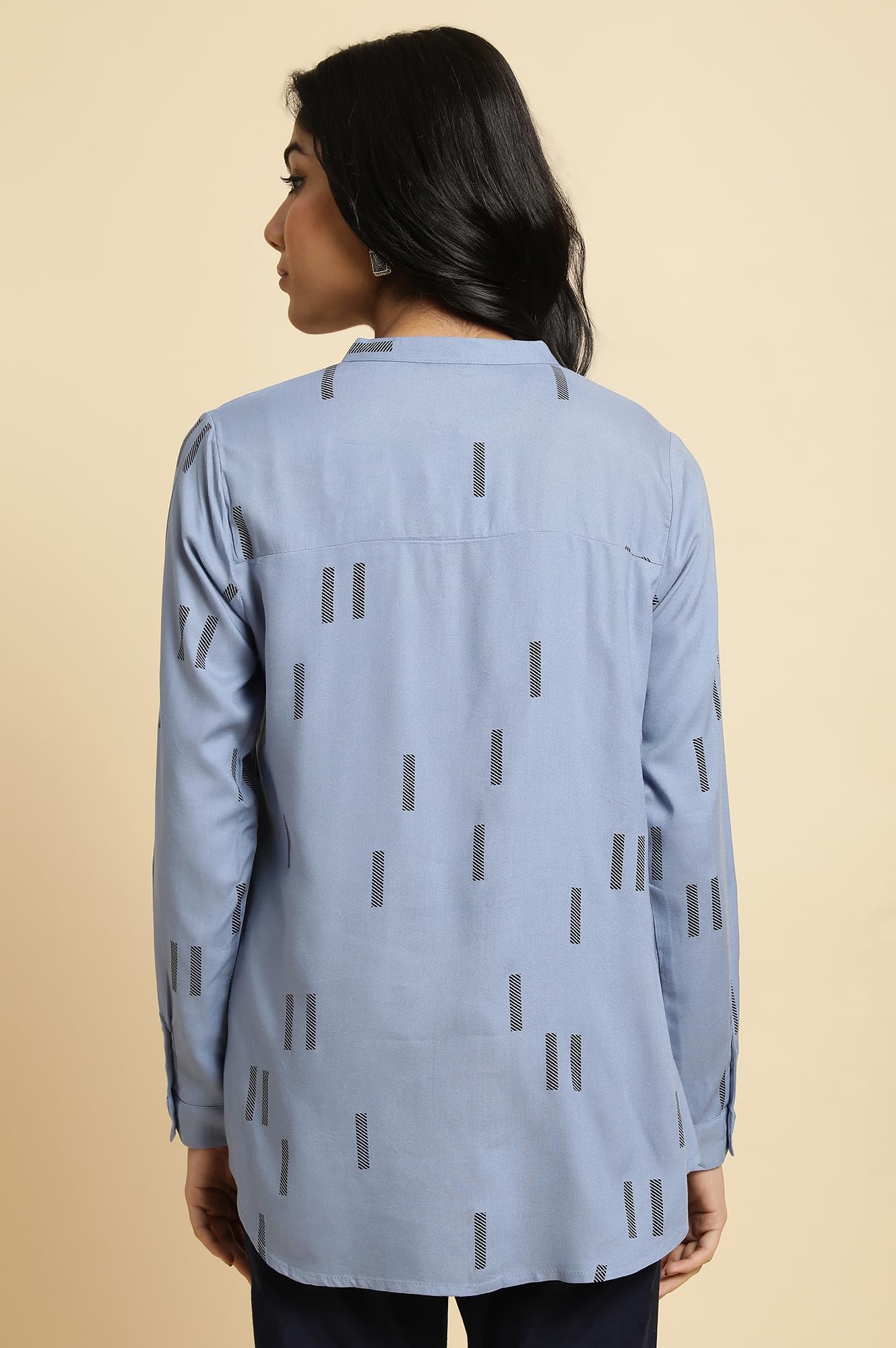 W Geometric Printed Shirt-Style Top for Women