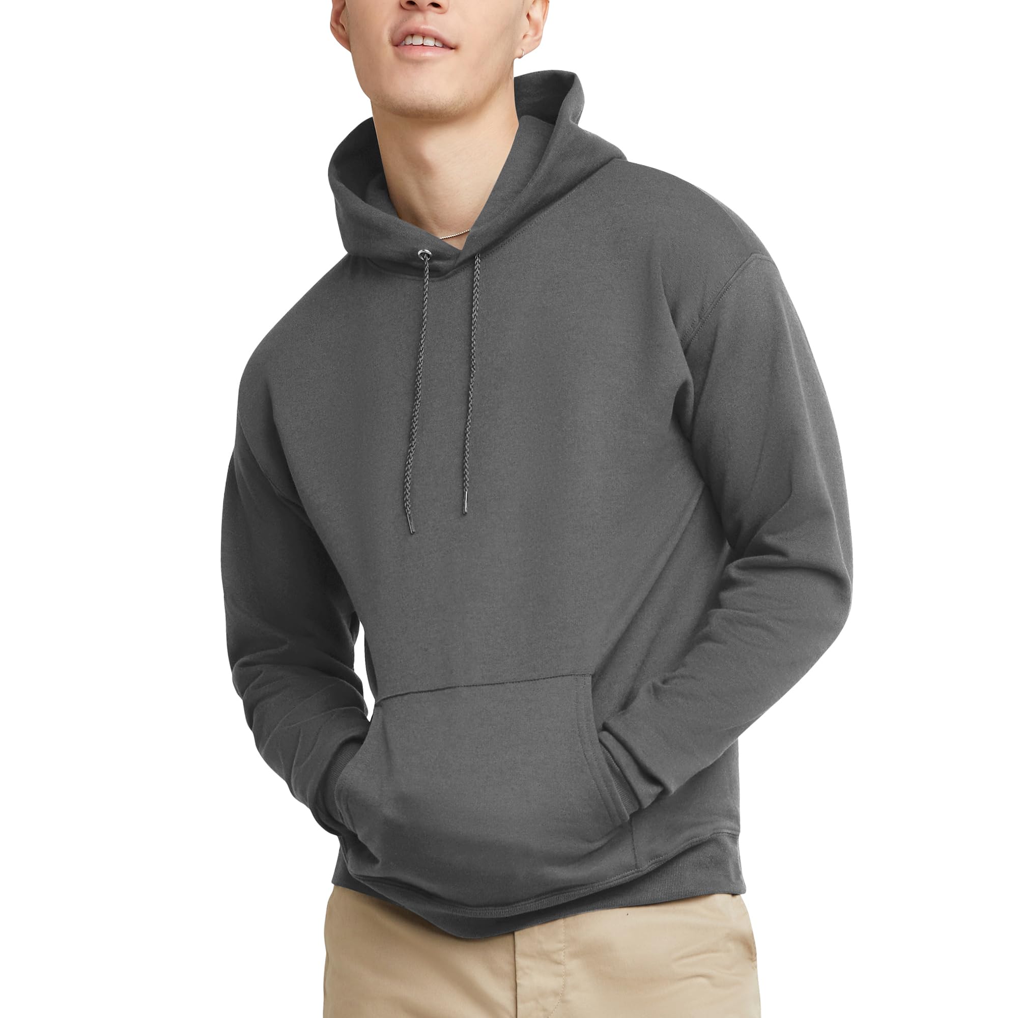 Hanes mens Pullover Ecosmart Hooded athletic sweatshirts, Smoke Gray, Large US