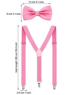 SATINIOR Suspender and Bow Tie Set 80s Clip on Suspenders for Men Women(Pink with White Dots)