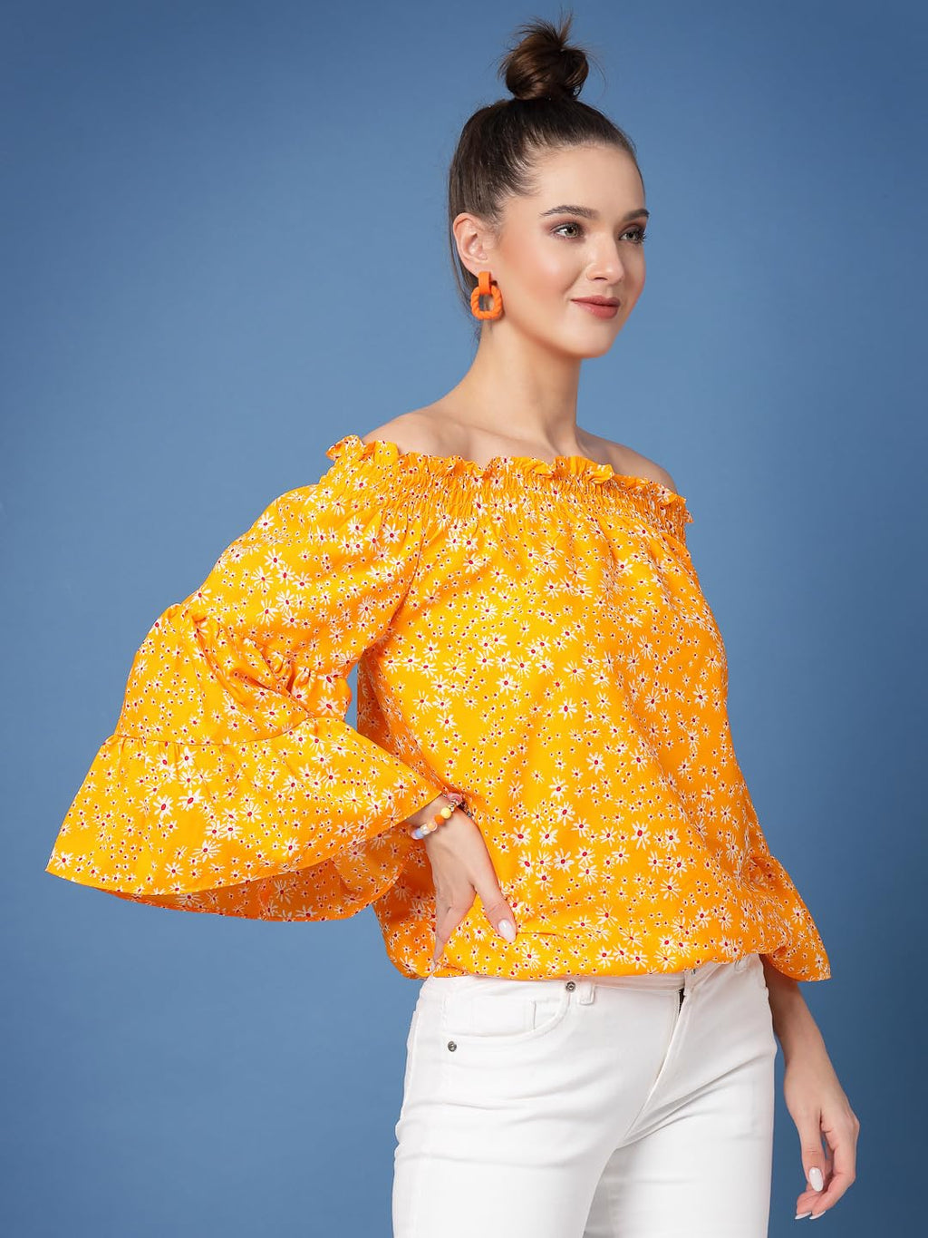 OOMPH! Off Shoulder Tops for Women, Yellow - mt744