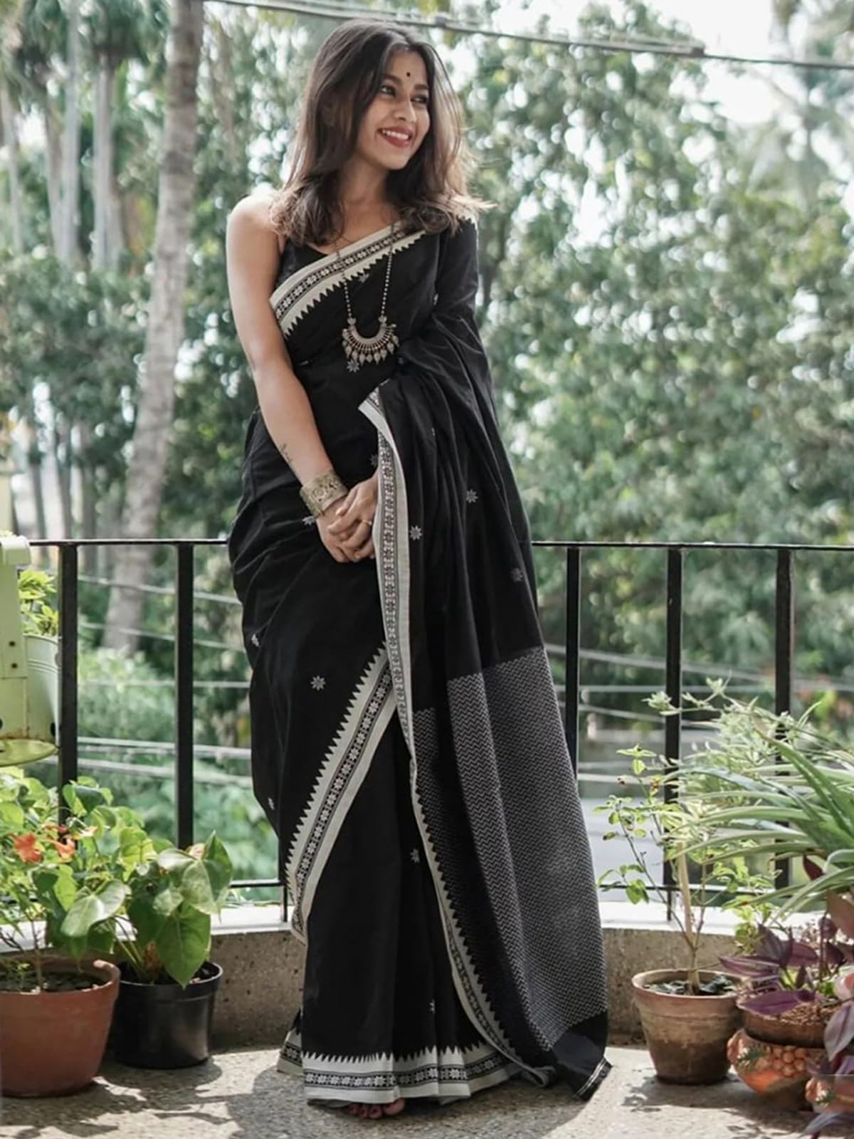 Satrani Womens Cotton Silk Banarasi Jacquard Kanjivaram Silk Saree with Unstitched Blouse Piece