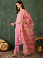 Naixa WomenS Cotton Blend Embroidered Straight Kurta With Pant And Dupatta Sets For Wedding Party And Festival Wear (Nx-768-Pin