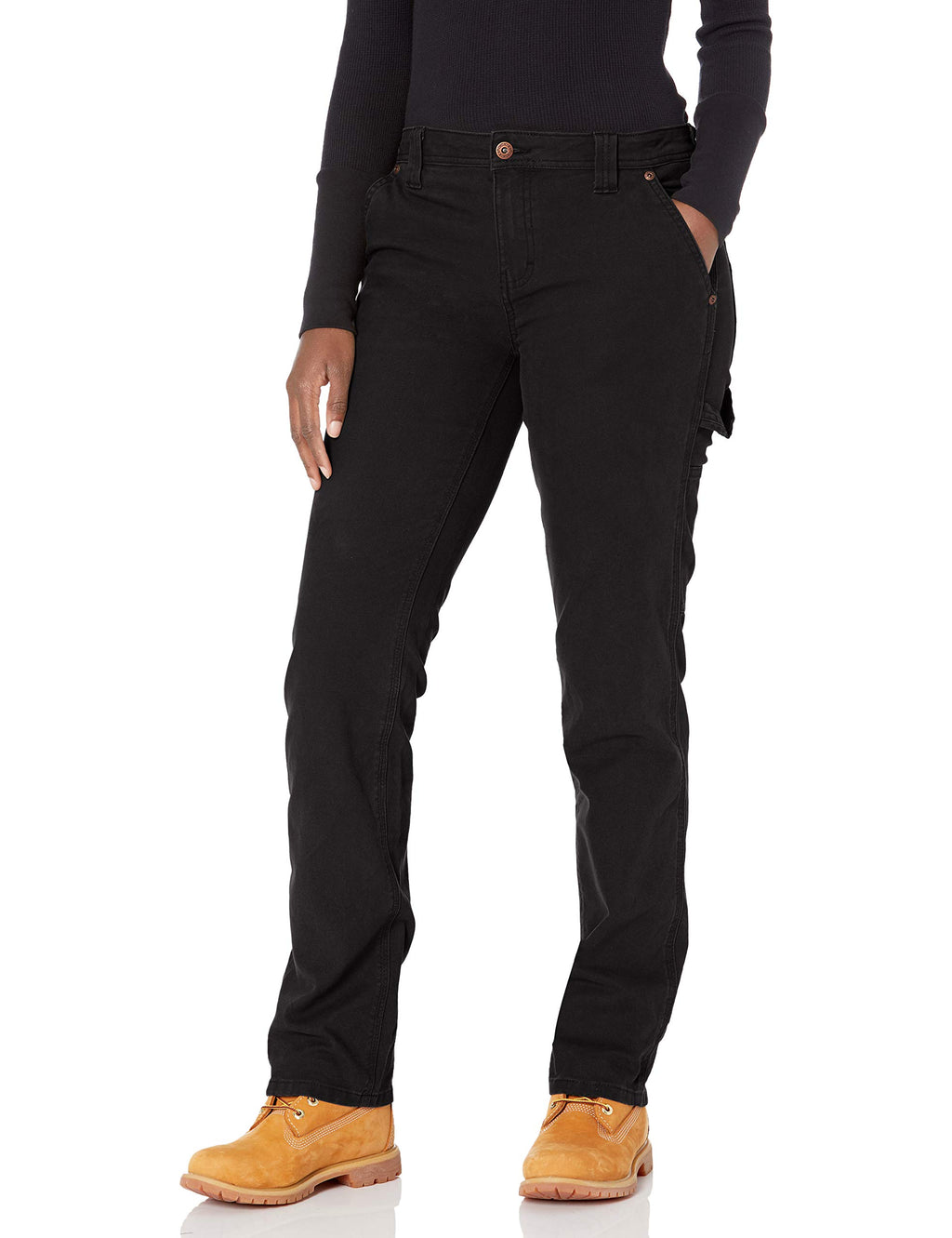 Dickies Women's Relaxed Straight Carpenter Duck Pant, Rinsed Black, 2