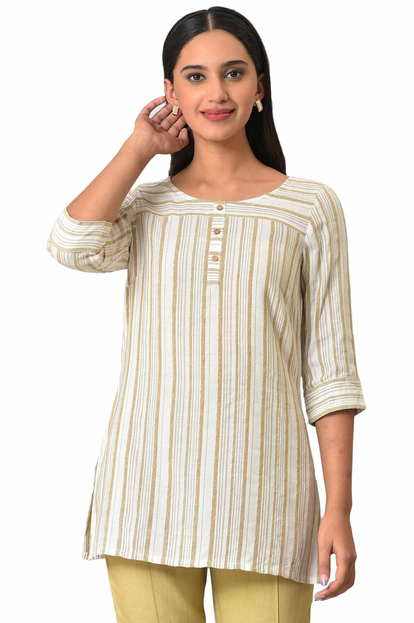 Aurelia Women'S Rayon Solid Regular Beige Yarn-Dyed Kurti (23Fea30322-704120