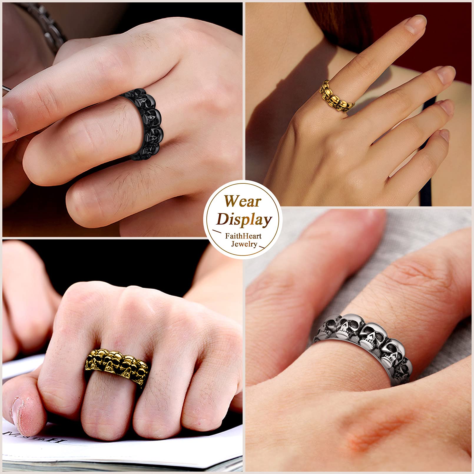 Retro Skull Rings Mens Pinky Rings Black Stainless Steel Biker Ring Great Halloween Party Dressing