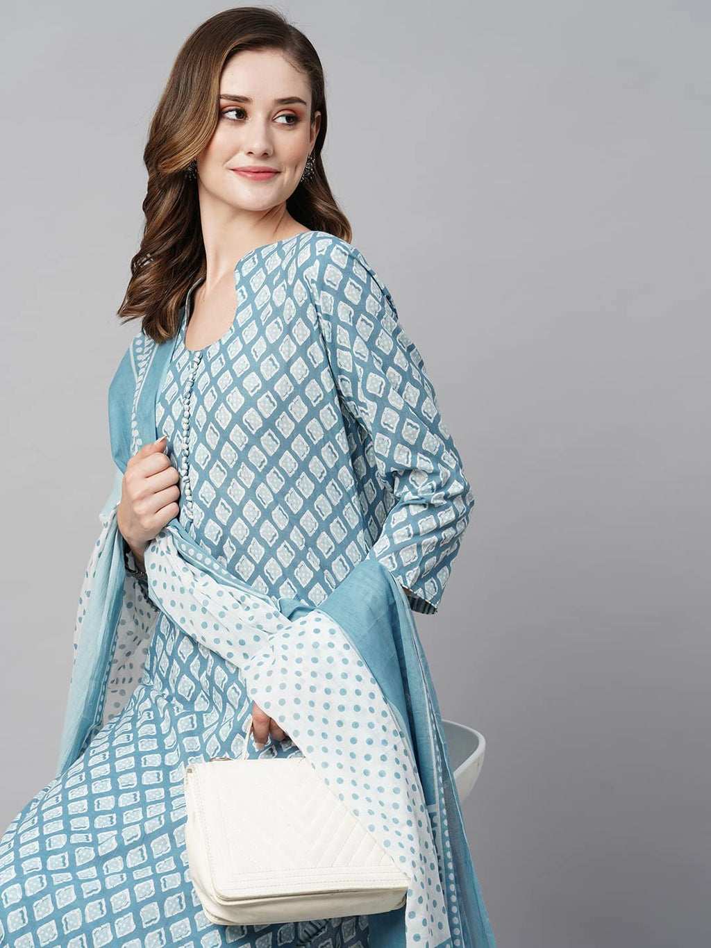 ANNI DESIGNER Women s Cotton Blend Kurta Set, Blue, XL