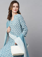 ANNI DESIGNER Women s Cotton Blend Kurta Set, Blue, XL
