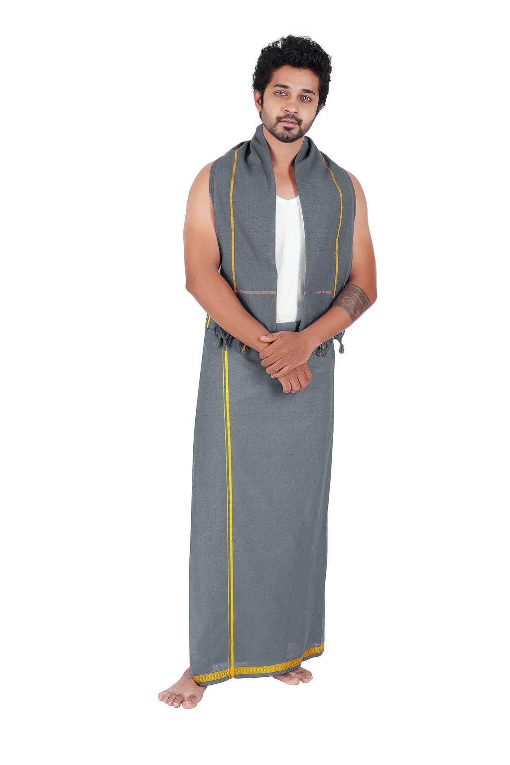 Prakasam Cotton MenS Pure Cotton Colour Dhoti (1.26X1.90Mtrs) With Matching Towel (0.74X1.50Mtrs) Set