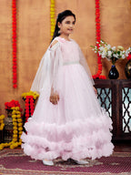 Aarika Girls Pink Colour Emballished Net Gown (4-11 Years)