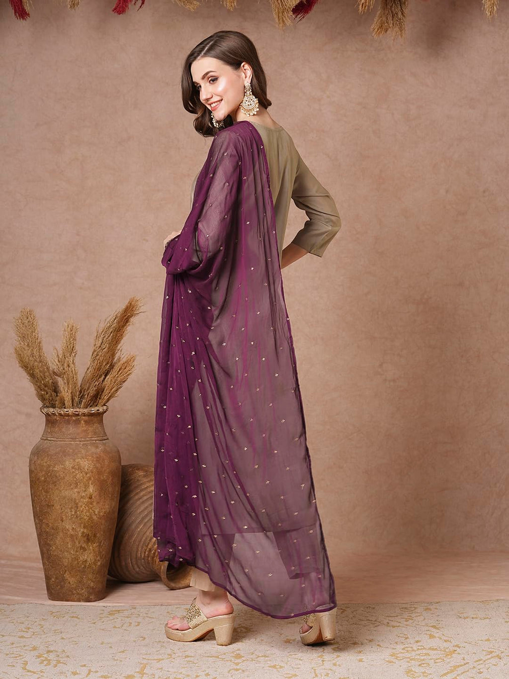 ANNI DESIGNER Womens Rayon Blend Straight Embroidered Kurta with Pant & Dupatta (BRIBITI BEIGE-VKS03_M_Beige_Medium)
