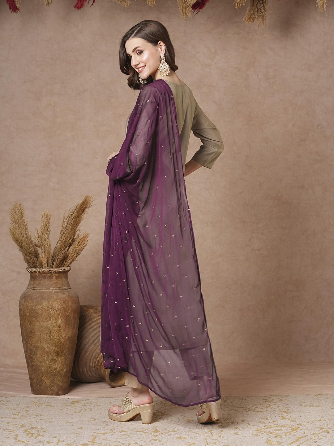 ANNI DESIGNER Womens Rayon Blend Straight Embroidered Kurta with Pant & Dupatta (BRIBITI BEIGE-VKS03_M_Beige_Medium)