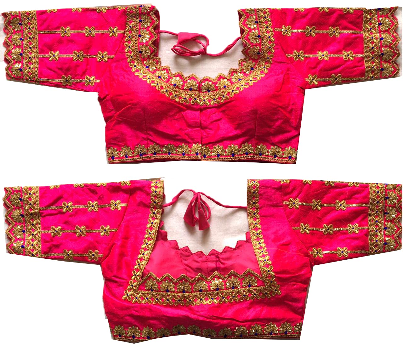 Pujia Mills Womens Silk Floral Half Sleeve Regular Blouse (Hariyali Blouse Pink 38)