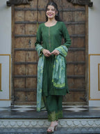 Libas Womens Embellished Silk Blend Straight Kurta With Trousers And Dupatta