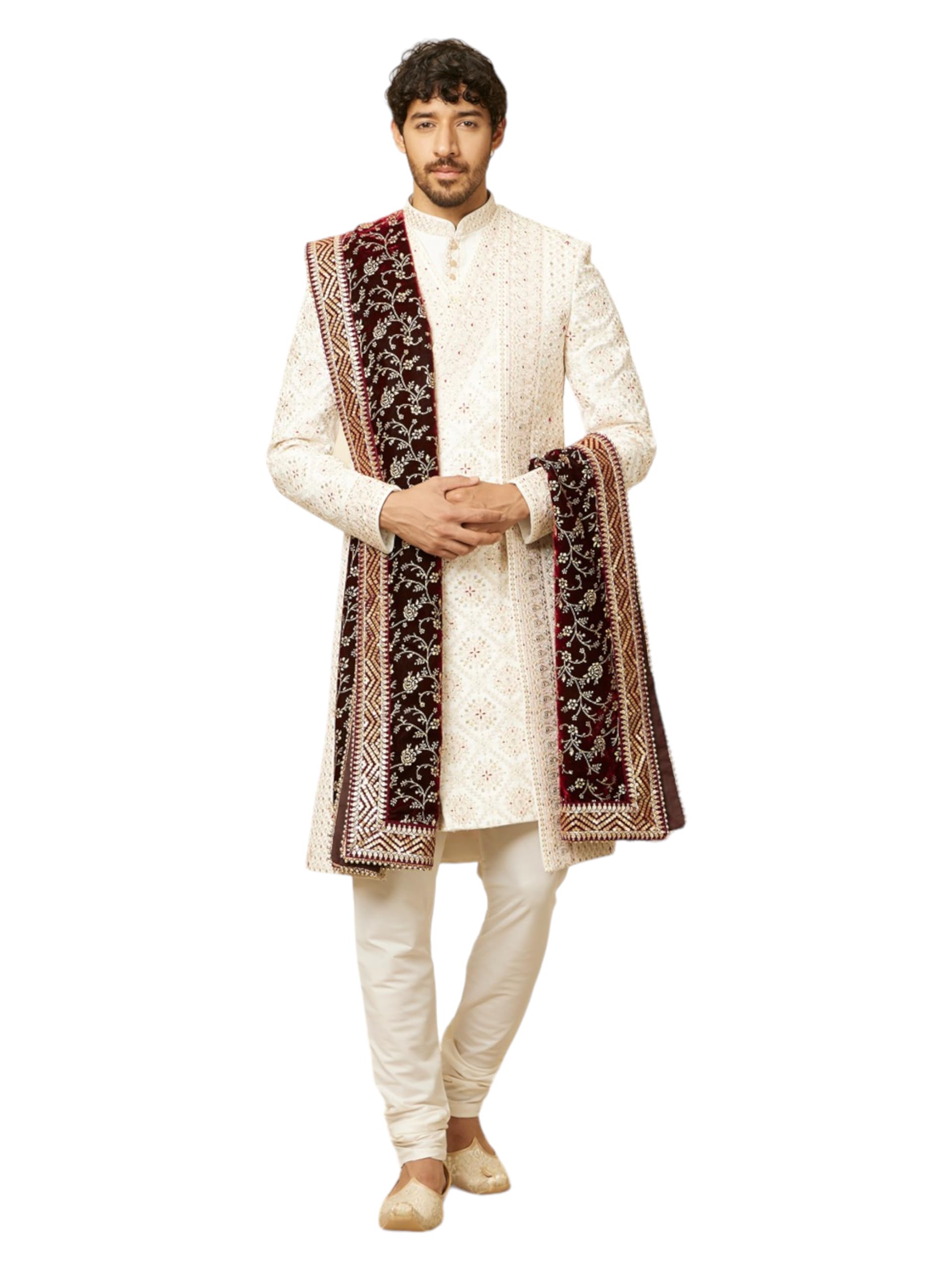 Manyavar Classic Maroon Bel Buti Patterned Dupatta