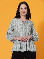 OOMPH! Peplum Tops for Women, Green - mt531