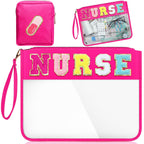 Hillban 2 Pcs Nurse Gifts Chenille Letter Bags Nurse Makeup Bag Nurse Survival Kit Bag Clear Cosmetic Toiletry Pouch Waterproof 