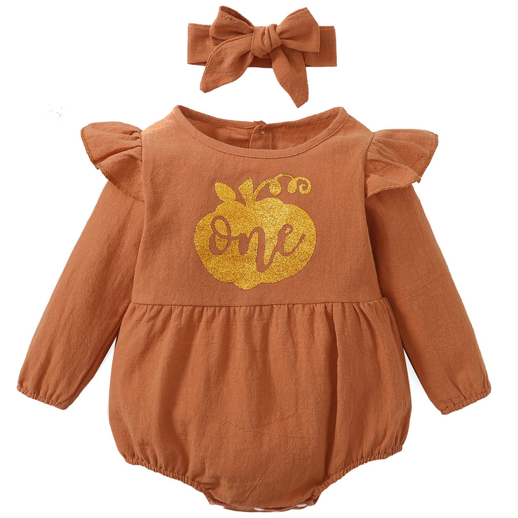 Shalofer Baby Girl Thanksgiving Outfit Pumpkin Thanksgiving Clothes 1st Birthday Bodysuit(Orange Pumpkin, 6-12 Months)
