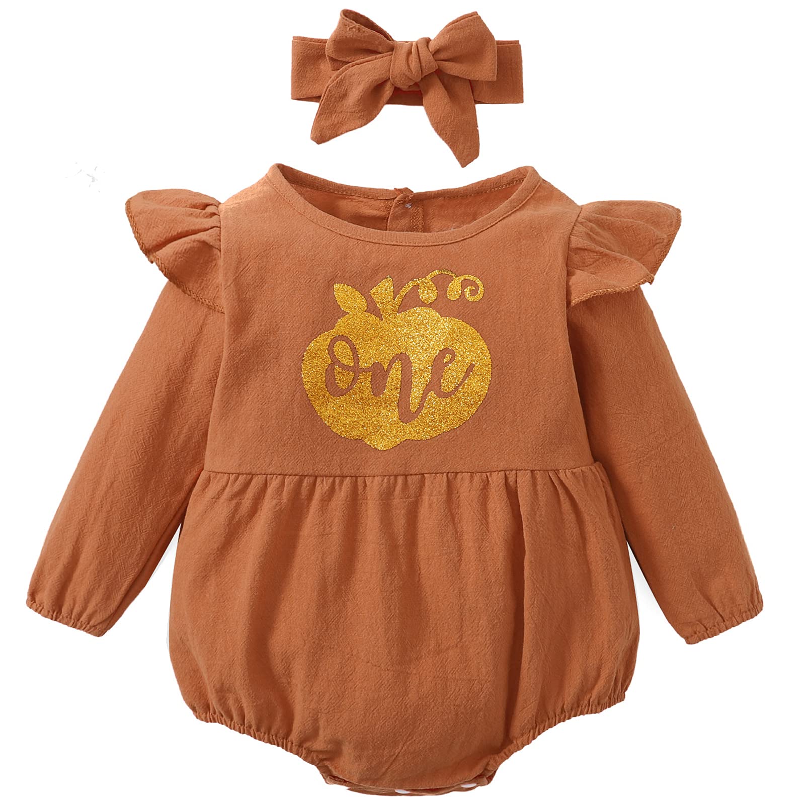 Shalofer Baby Girl Thanksgiving Outfit Pumpkin Thanksgiving Clothes 1st Birthday Bodysuit(Orange Pumpkin, 6-12 Months)