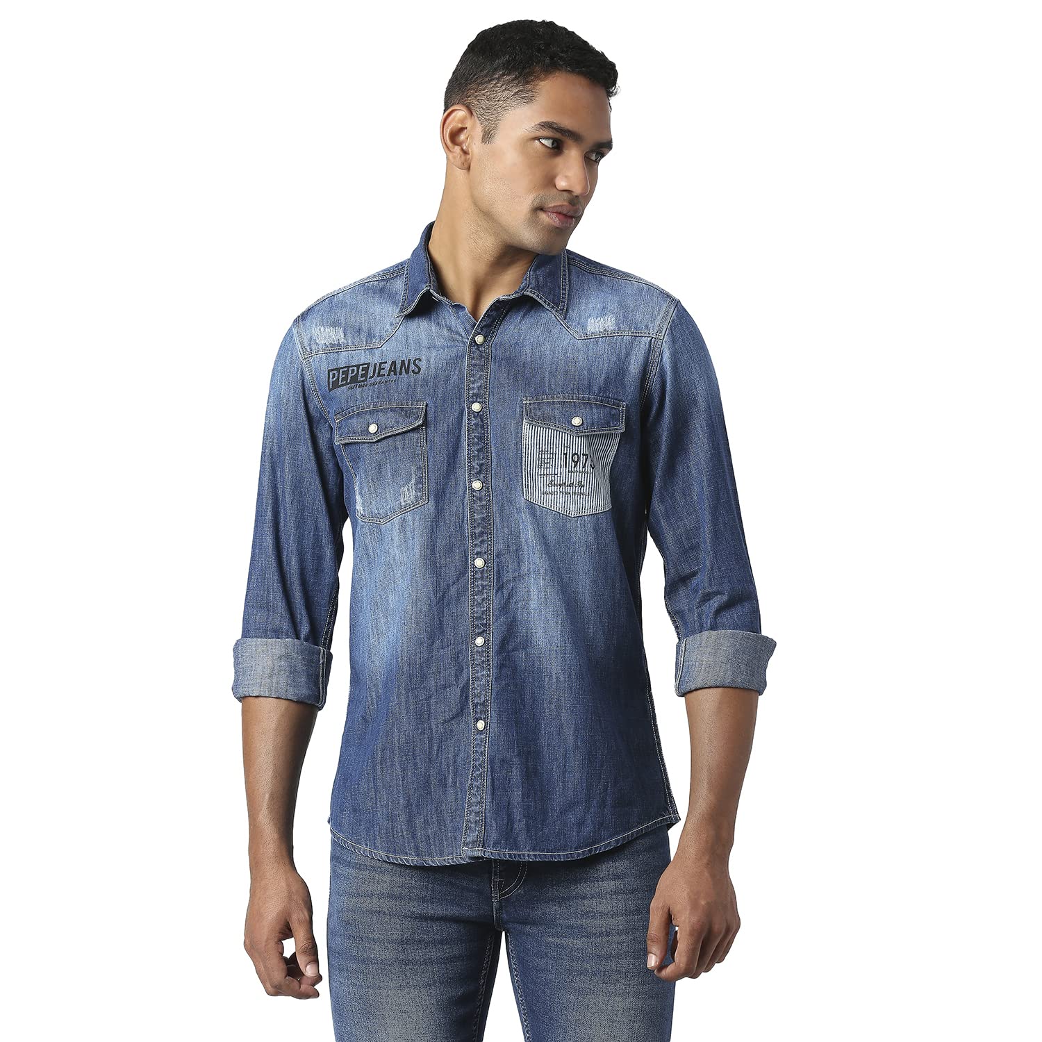 Pepe Jeans Speedo Ls Sr Brand Carrier Shirt, Dk Wash, M