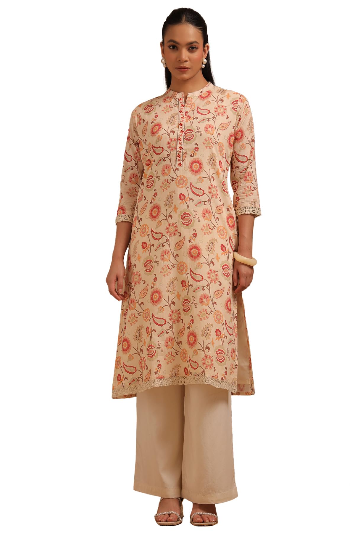 Soch Women Cotton Floral Print Kurta with Beads