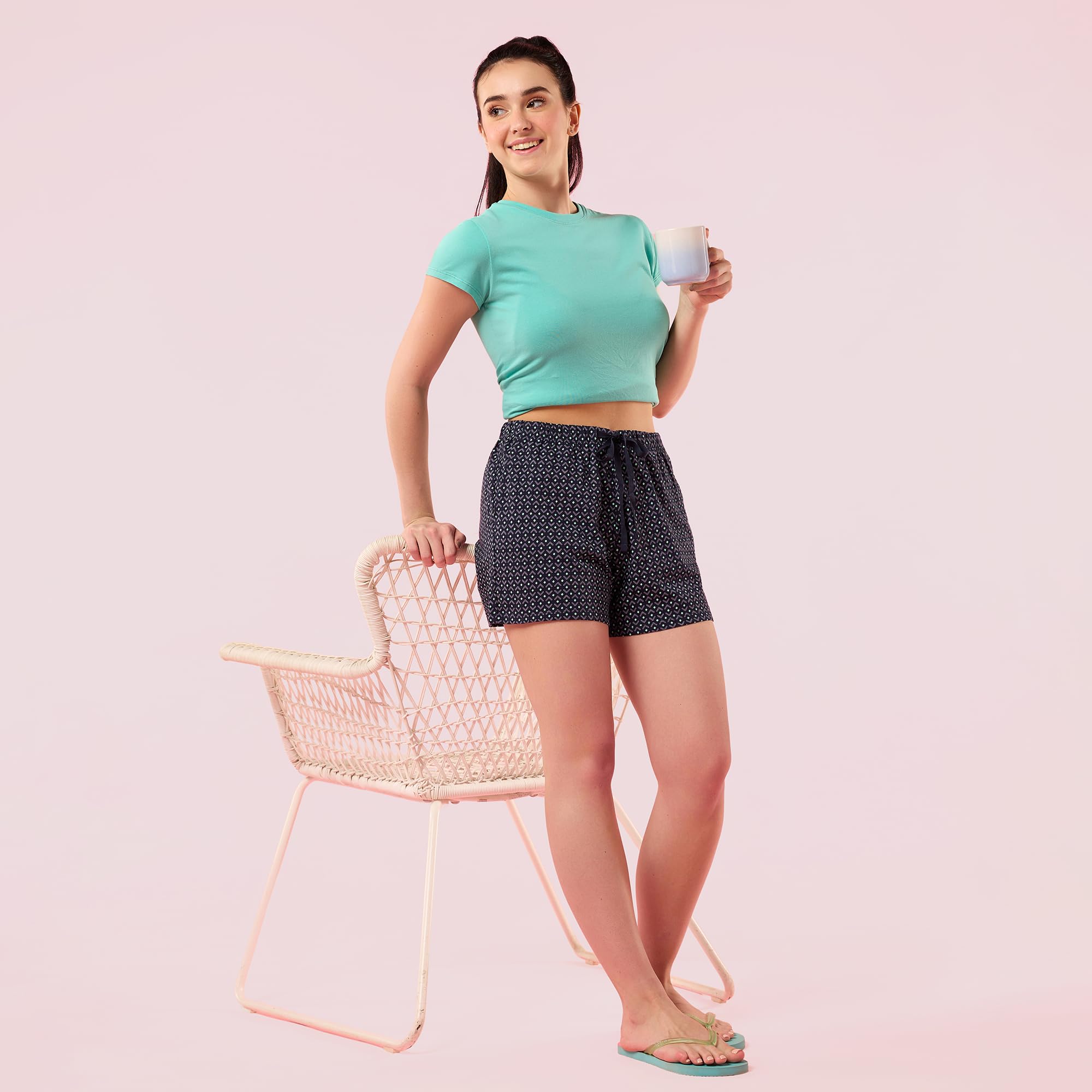 Enamor Womens Boxer Shorts (E062_Navy Zigzag PRT