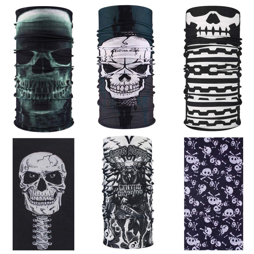 Topren 6Pcs Seamless Face Mask Bandanas For Dust, Outdoors, Festivals, Sports High Elastic Magic Headband Headwear  Skull Skele 6