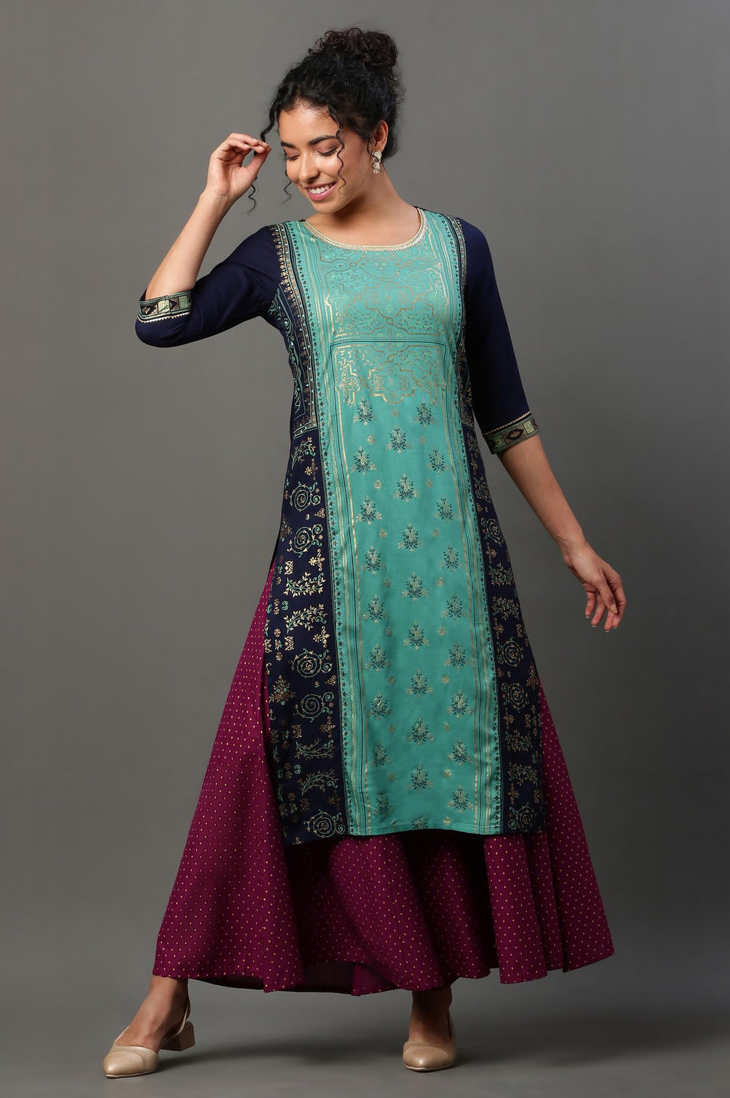 Aurelia Womens Viscose Regular Kurta (24FEA14530-507307_Navy Blazer)