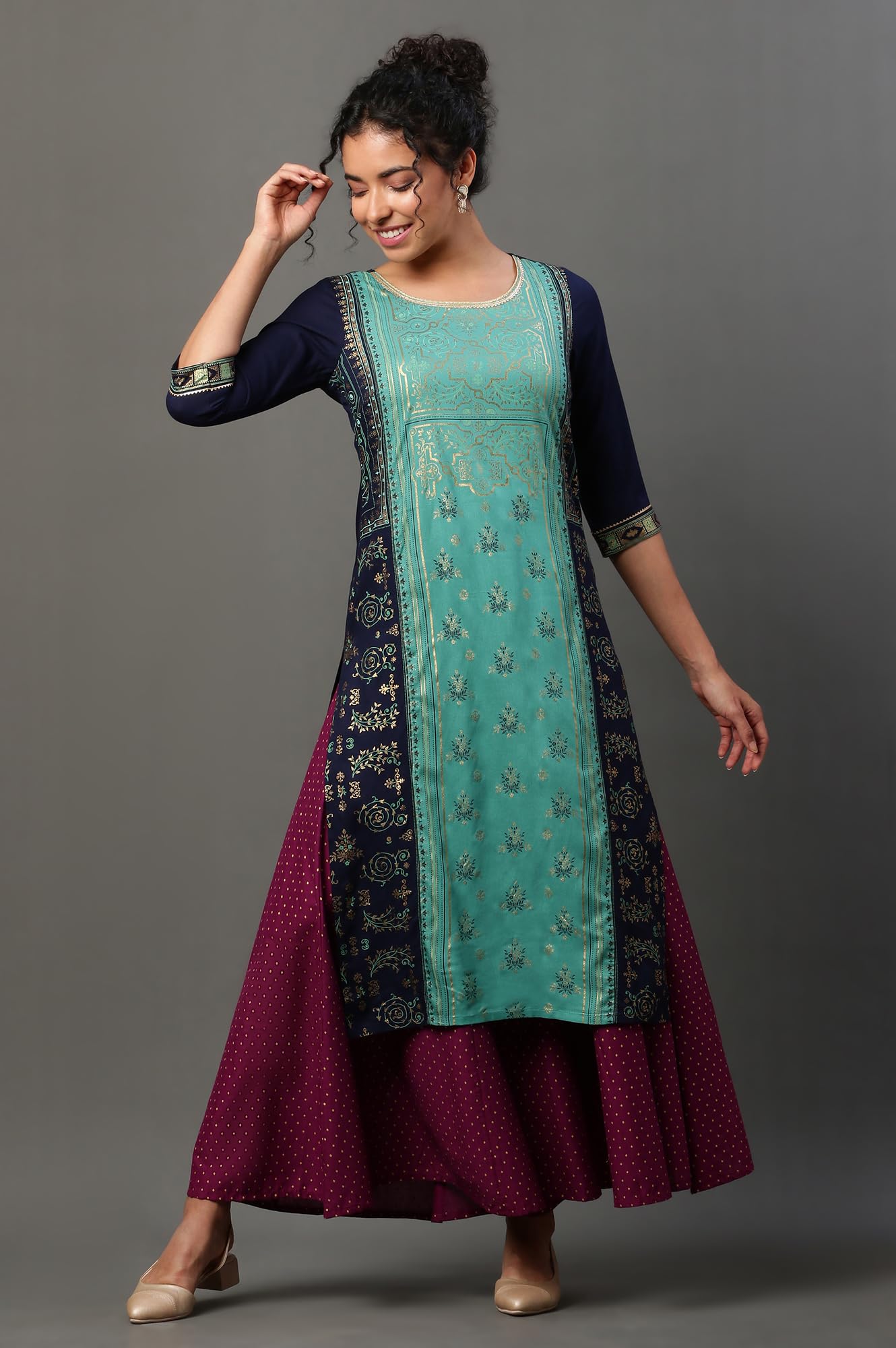 Aurelia Womens Viscose Regular Kurta (24FEA14530-507307_Navy Blazer)