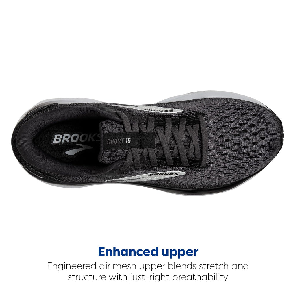 Brooks Mens Ghost 16 Neutral Running Shoe - Black/Grey/White - 11 Wide