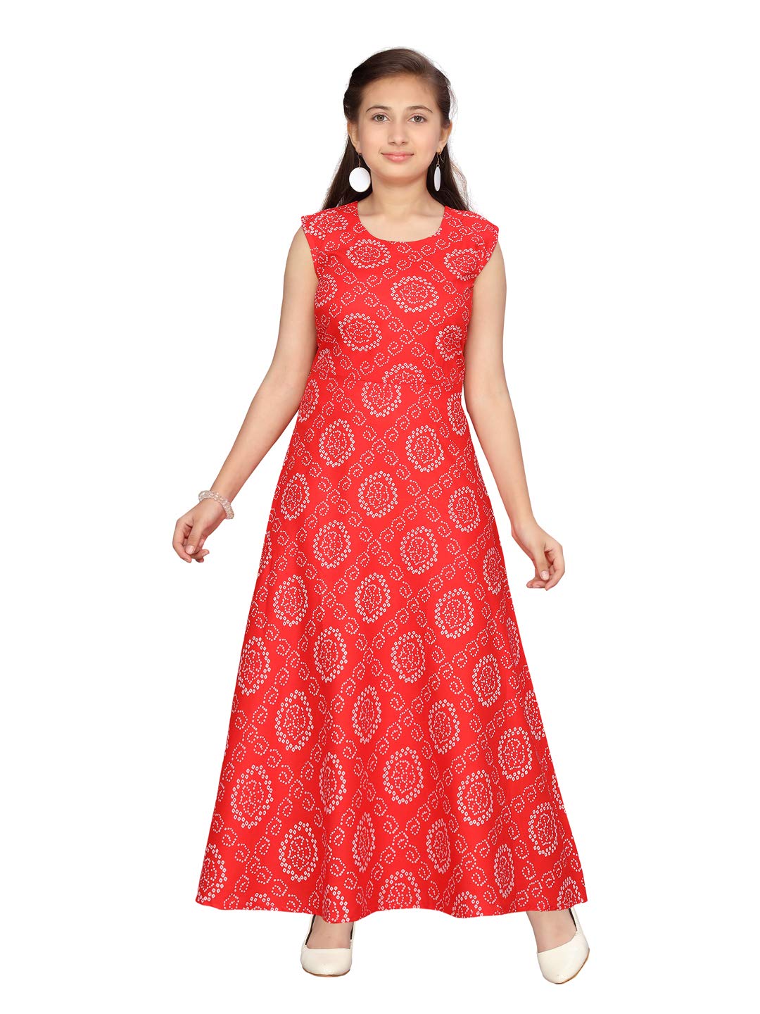 Aarika Girls Pure Cotton A-Line Floor Length Casual Dress (MD-815_Red_34)