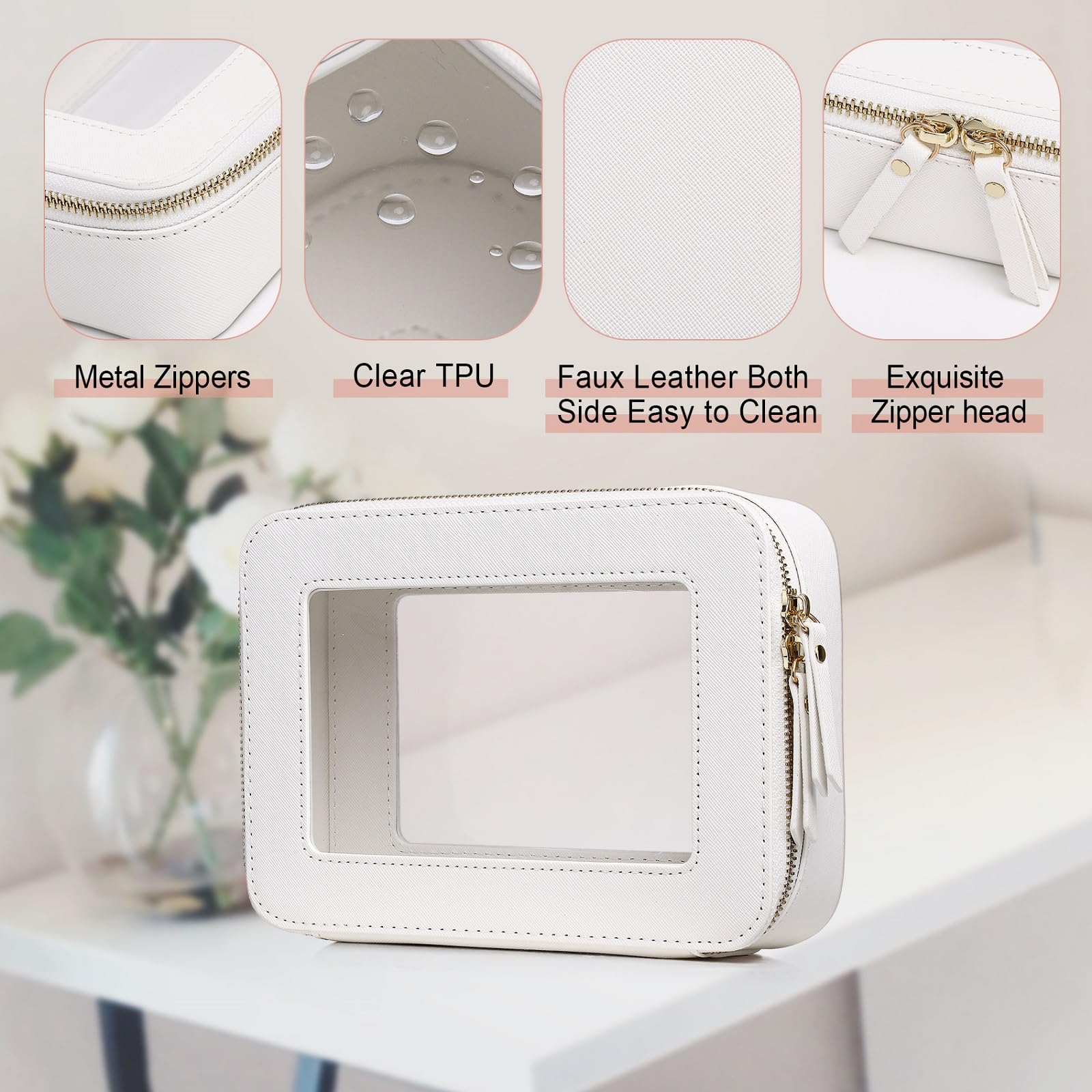 Pinkmik Clear Makeup Bag Travel Case Portable transparent Cosmetic Bag Clear Travel Toiletry Bag Skincare Bag Makeup Bag