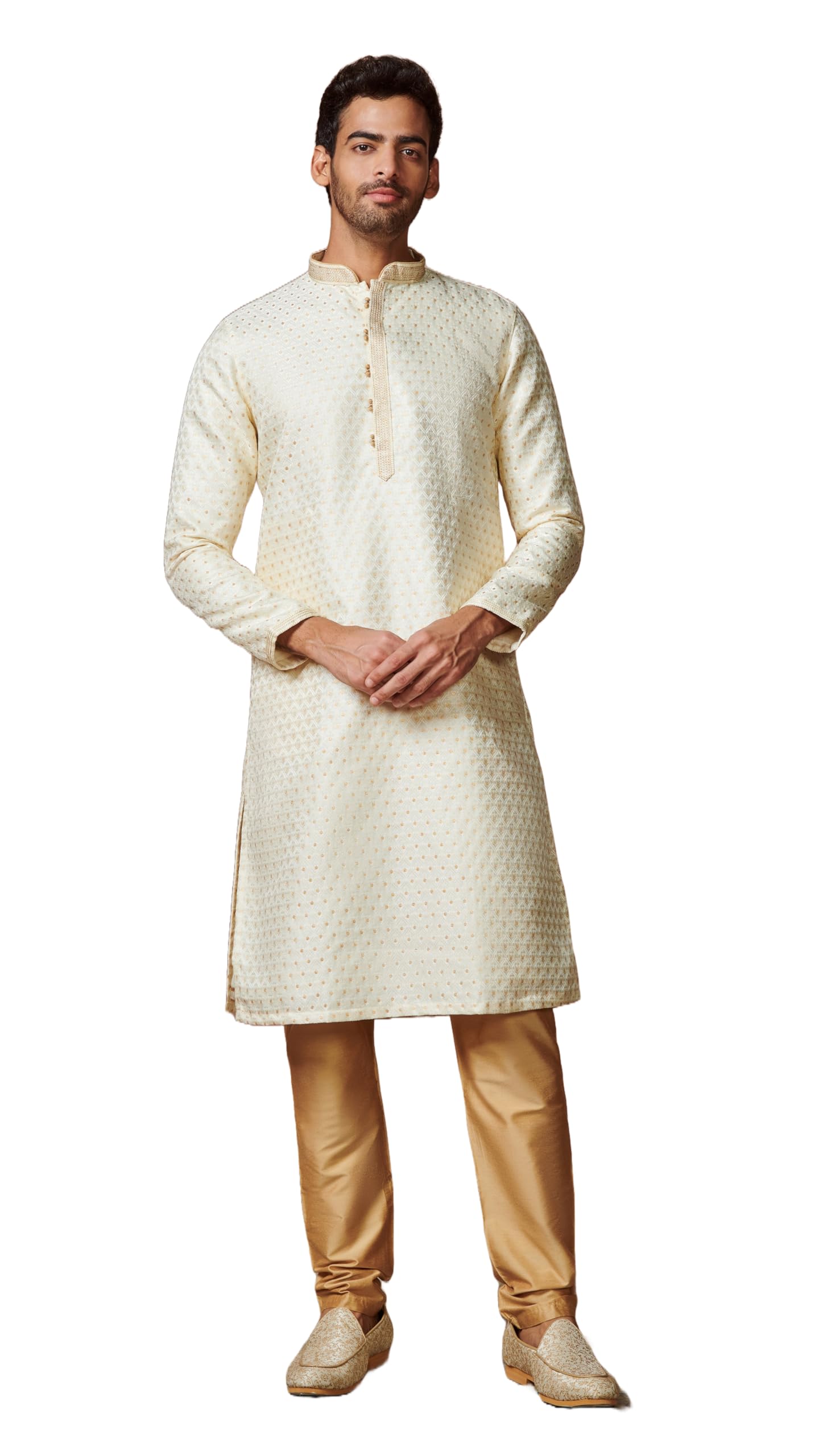 Manyavar MenS Biscuit Jacquard Kurta Set (Beige,Xl)