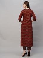 ANNI DESIGNER Womens Cotton Blend Printed Straight Kurta with Pant (Nita Maroon_4XL_Maroon_XXXX-Large)